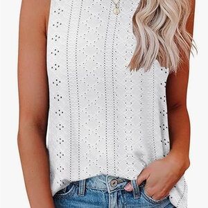 Elegant White Eyelet Sleeveless Top